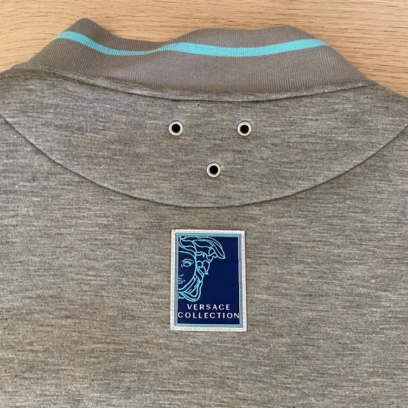 Versace Gray Scuba Bomber Jacket with Turquoise Trim Sz XL - Picture 9 of 13